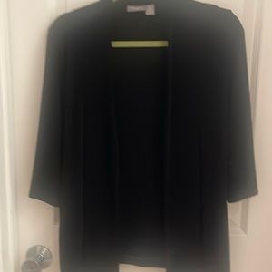 Chicos, travelers, three-quarter inch sleeve black top with pockets
